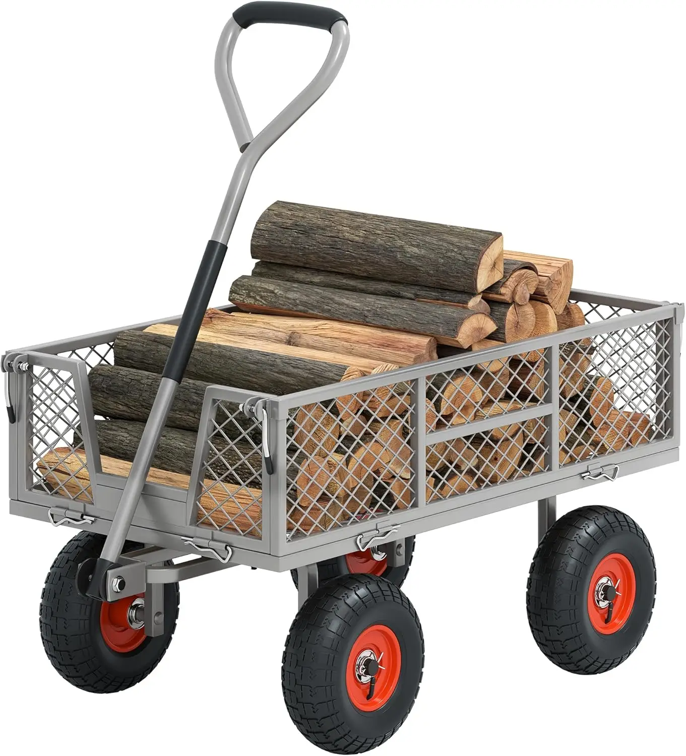 

Heavy Duty 900 lbs Capacity Mesh Steel Garden Cart 10" Pneumatic Tires 180° Rotating Handle Removable Sides 4 CU'FT Utility Wago