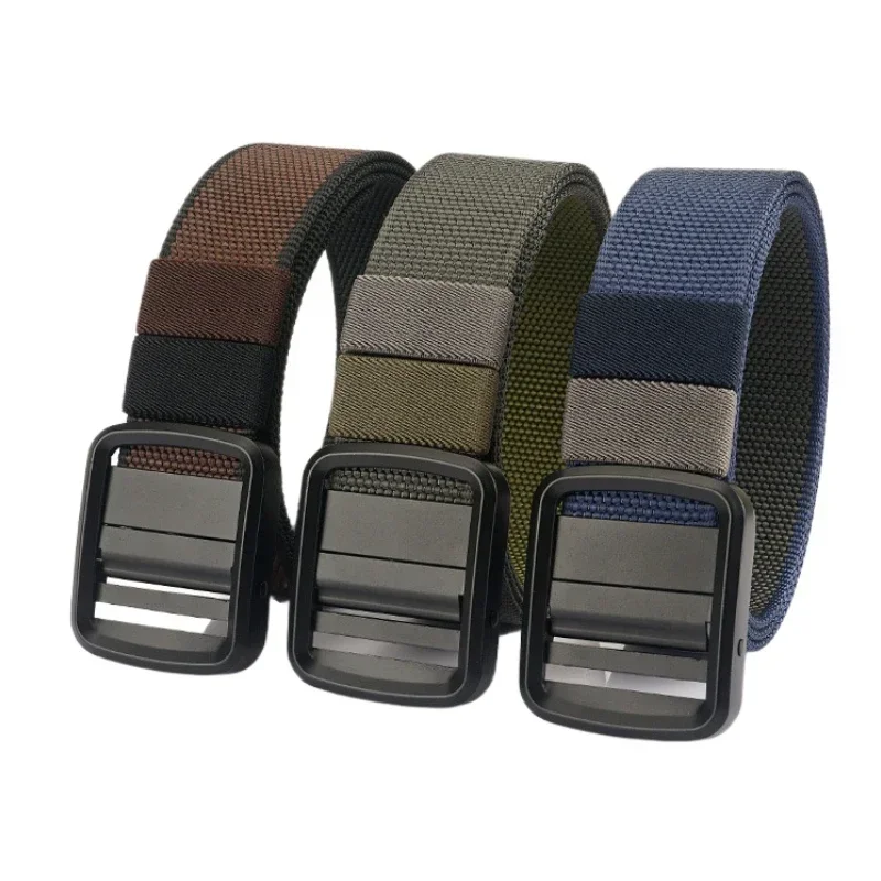 New Rotating Sun Buckle Double Sided Two Color Nylon Belt Casual Versatile Replaceable Dual-purpose Canvas Mens Belt