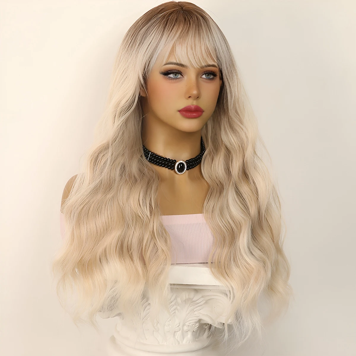 Daily Natural Gray White Long Curly Hair Fiber Women\'s Wig White Gold Wave Role-Playing Lolita Party Wig