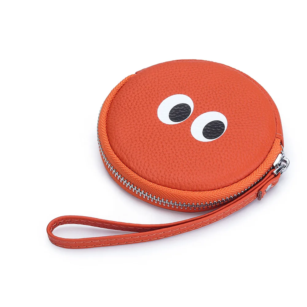 Women Genuine Leather Wallets Coin Purses Circle Purse Soft Cowhide Storage Bag for Women Mini Cute Big Eye Coin Bag Card Holder view 2