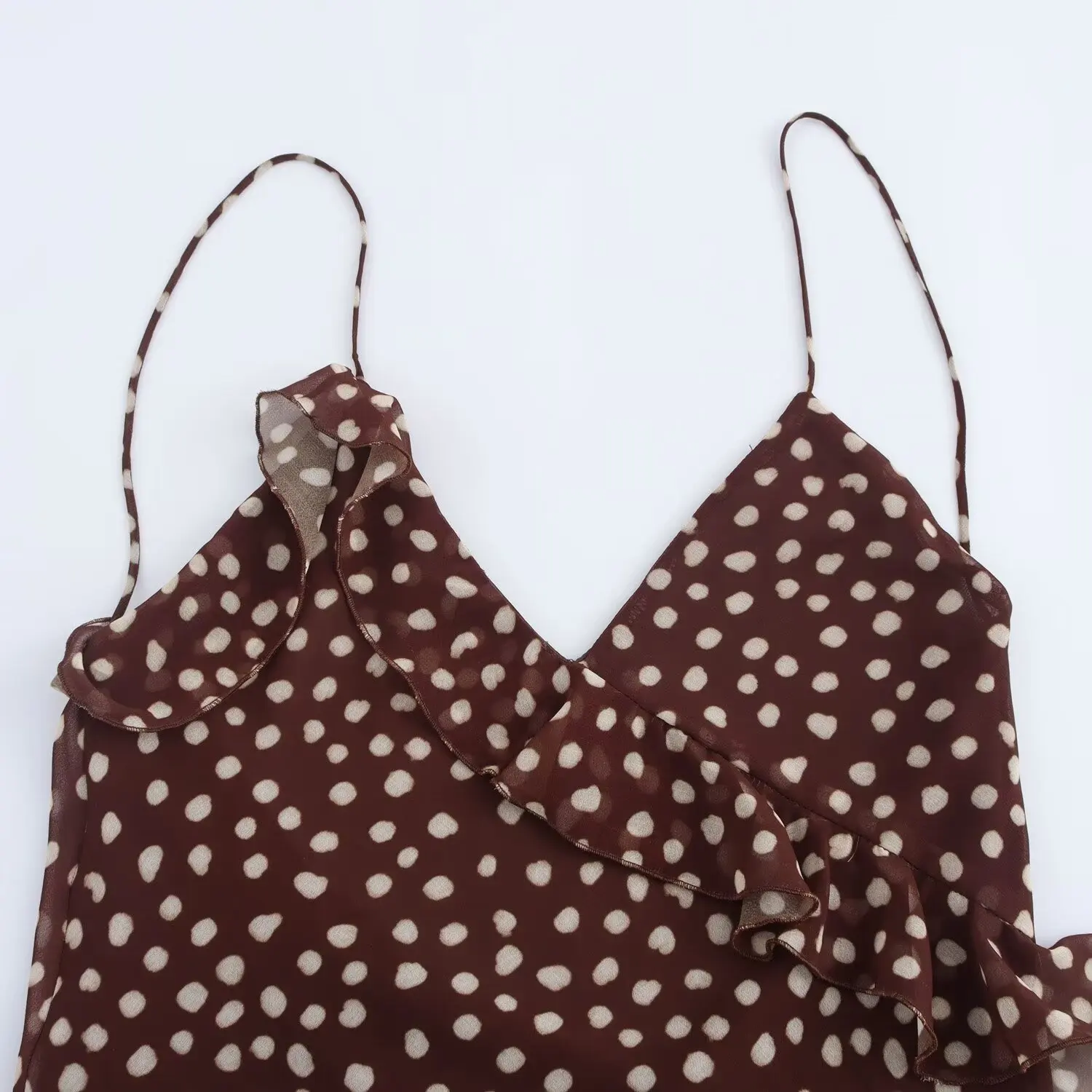 Novas roupas femininas estilo europeu e americano moda simples em camadas decoração bolinhas sem mangas suspender vestido