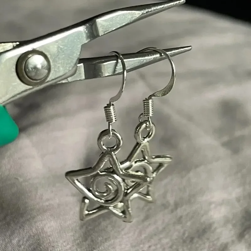 Y2k Personalized Pentagram Swirl Silver Color Earrings Women Fashion Party Vacation Sweet Cool Hottie Jewelry Accessories