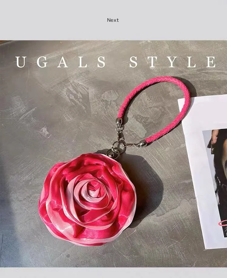 Fashion Women's Handbag Luxury Silk Satin Rose Flower Handmade Evening Bag Wedding Party Clutch Purse Shoulder Crossbody Bag