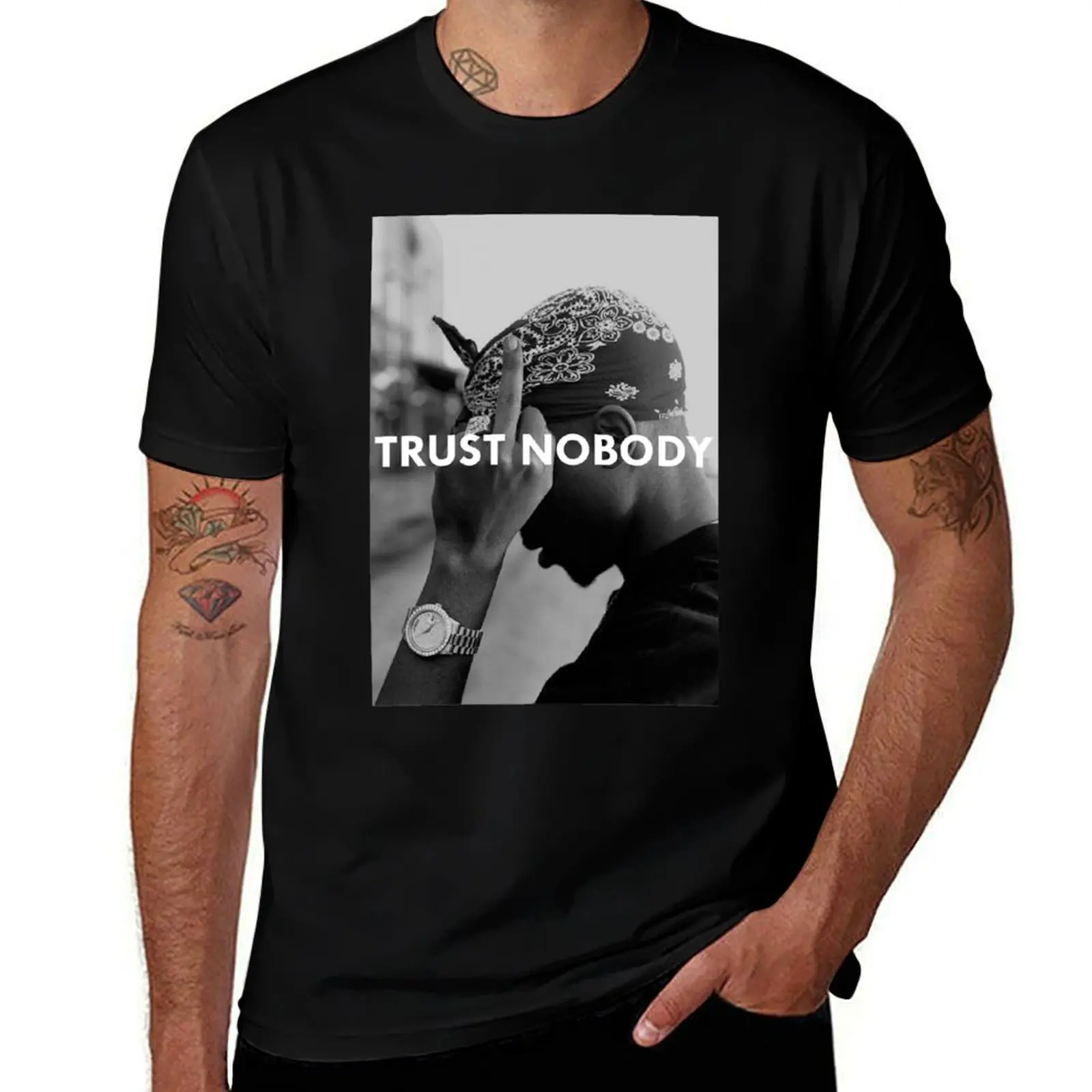 Tupac 2 Pac Shakur Trust Nobody Funny Gym Sport Running No Pain No Gain T-Shirt anime stuff blanks mens graphic t-shirts funny