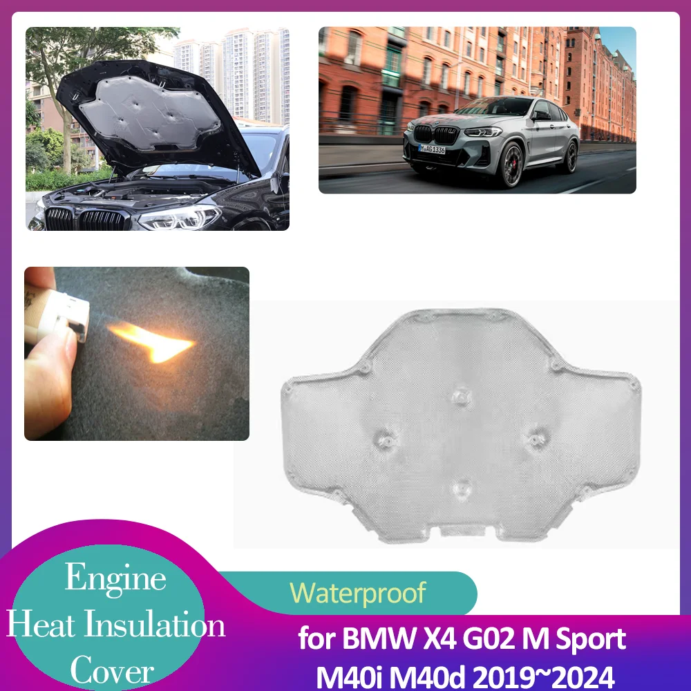 

for BMW X4 G02 M Sport M40i M40d 2019~2024 2020 Hood Engine Insulation Pad Soundproof Heat Cotton Liner Thermal Mat Accessories