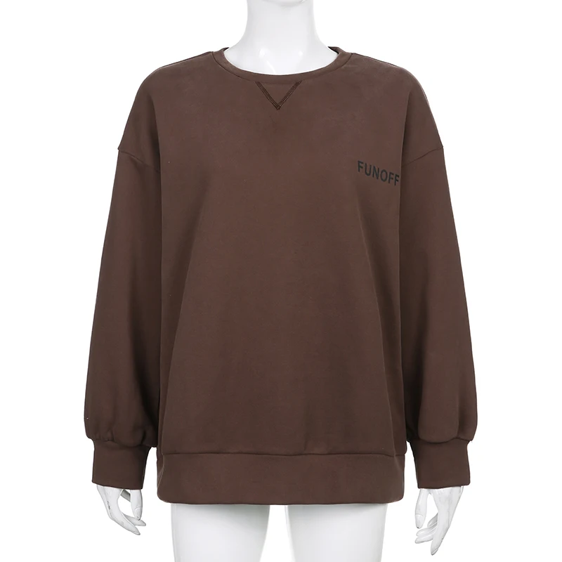 Felpa oversize marrone Y2k ricamata abbigliamento moda invernale da donna 2023 nuova tendenza autunnale Pullover Casual a maniche lunghe