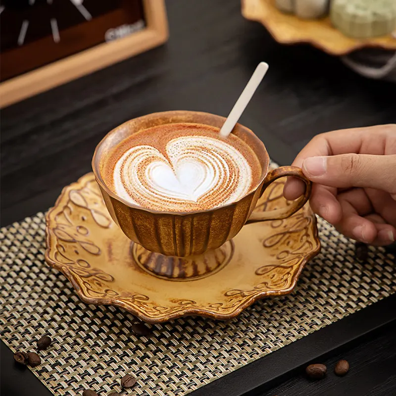 Children Camping Coffee Cup Set Ceramic Flatten Chinese Vintage Coffee Cup Set Dosing Cup Plates Stolik Kawowy Cafe Accessories