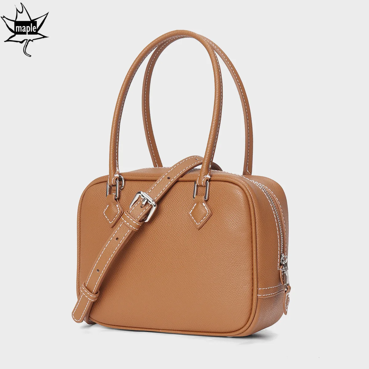 New Designer Simple Caramel Street Tote Epsom Cow Leather Women Handbag Long Handle Office Commuter Ladies Shoulder Bag