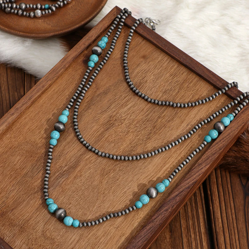 CCB Multi Layer Halsketten Imitation Kiefer Stein Ethnischen Stil Weibliche Personalisierte Mode Halskette Schmuck – Detail 5