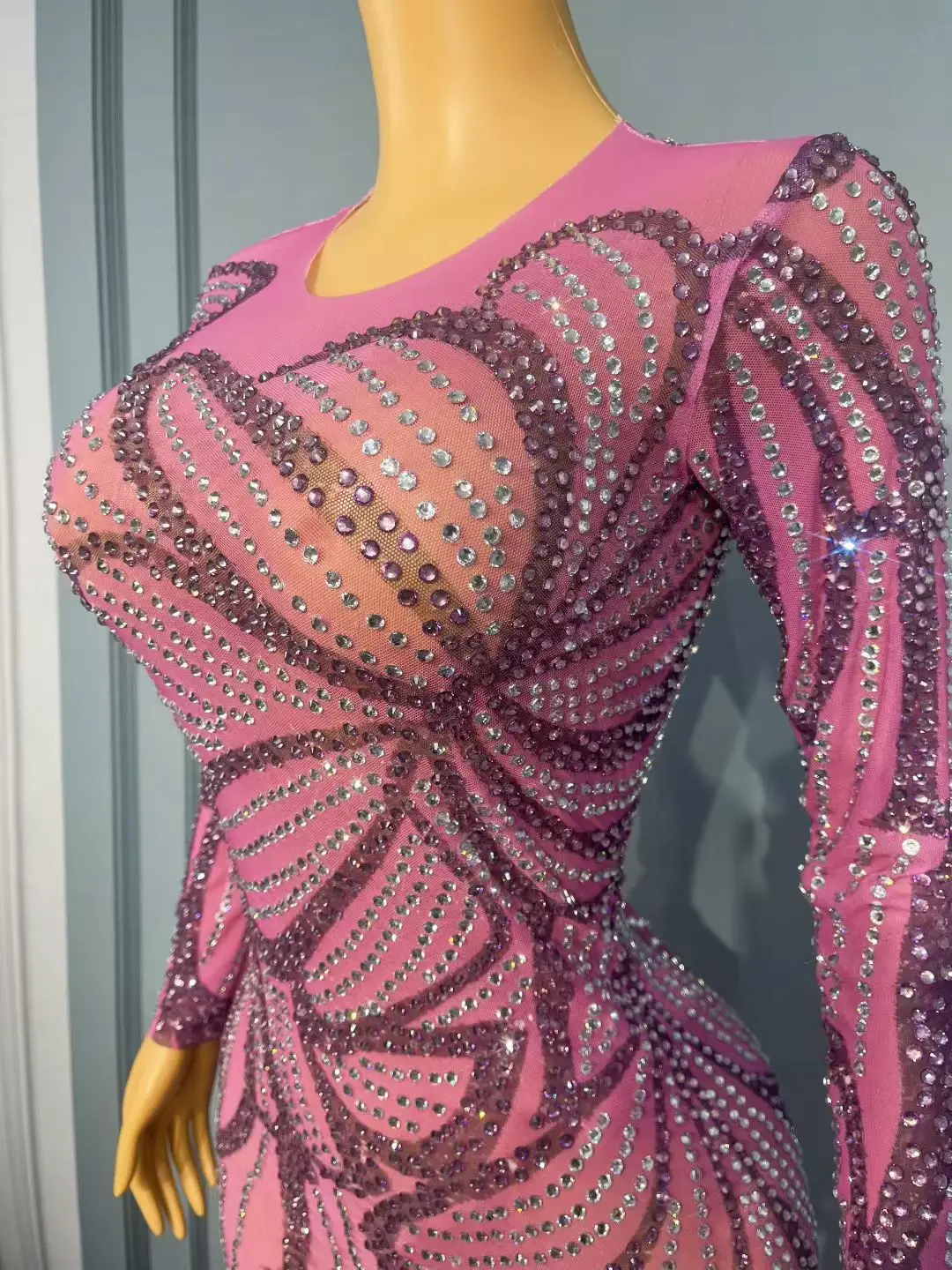 Lange Ärmel Blume Diamant Geburtstag Party Feier Langes Kleid Weibliche Abend Bankett, Figurbetontes Kleid Frauen Prom Club Outfit