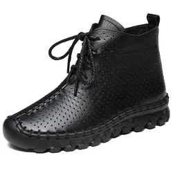 GKTINOO oryginalne skórzane buty damskie botki 2024 jesienne letnie modne ręcznie robione trampki Hollow miękkie Outdoor Casual mieszkania