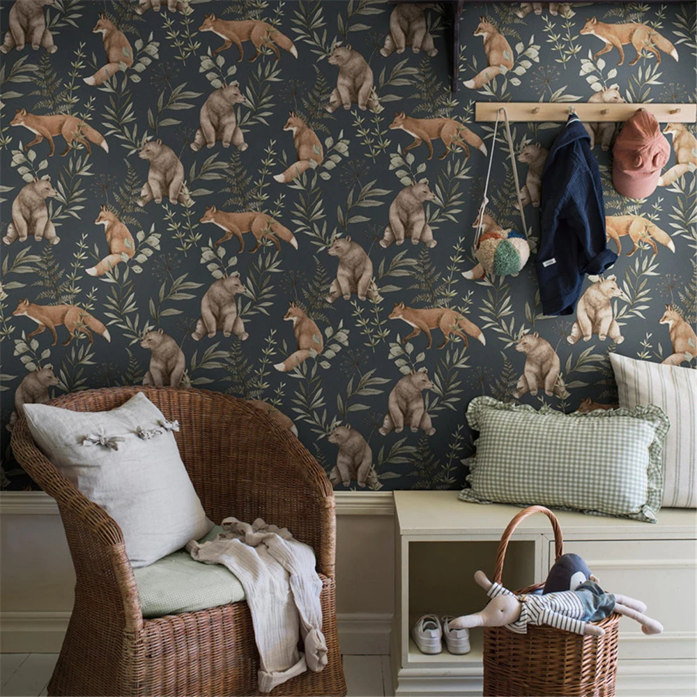 custom Little Panda Lemur Animal Forest Wallpaper TV Background Wall paper Wallcloth Baby's Room Animal World Mural Wall sticker