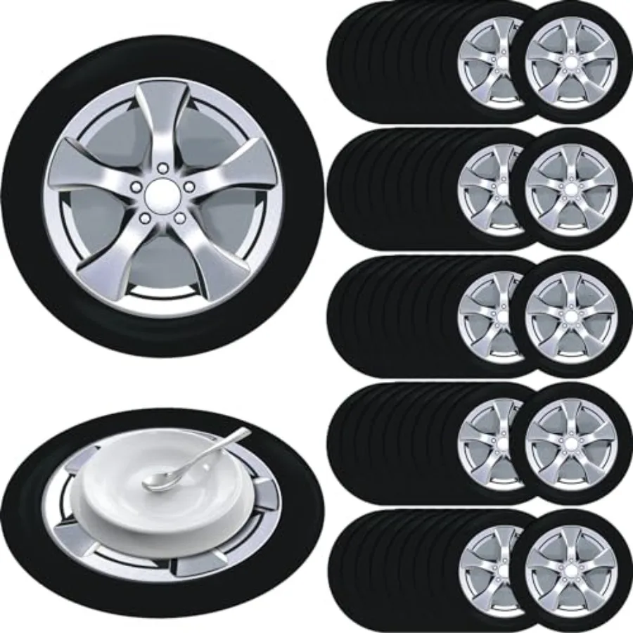 

50 Pcs Tire Placemats 11'' Car Wheel Disposable Table Place Mats for Race Car Birthday Party Baby Shower Decorations