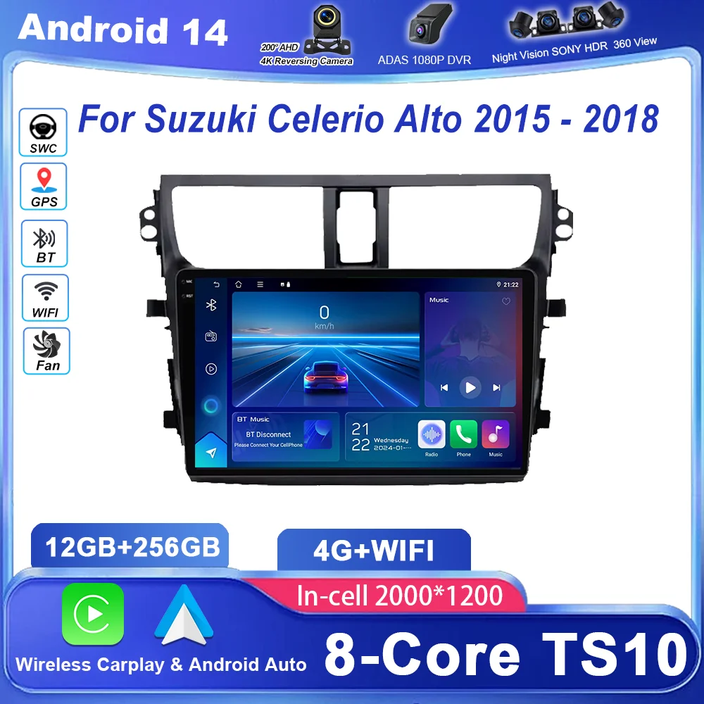 

Автомобильный DVD-радио Android, стерео для Suzuki Celerio Alto 2015-2018, автомобильный высокопроизводительный процессор, GPS-навигация, Bluetooth QLED, экран 4G