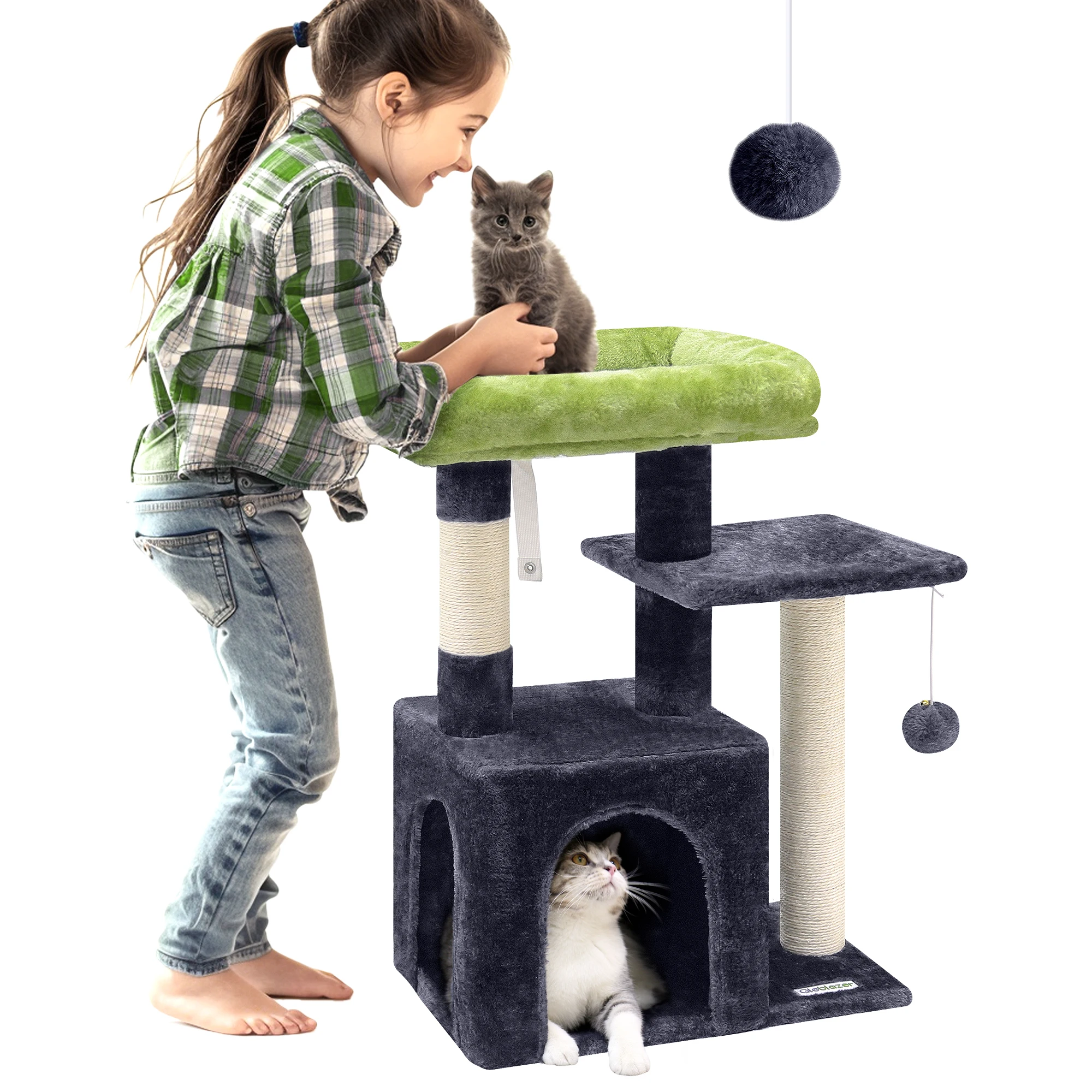 F26 Cat Tower for Indoor Cats, 26 inch Small Cat Tree Cat Tower with Scratching Post for Large Indoor Adult Cats