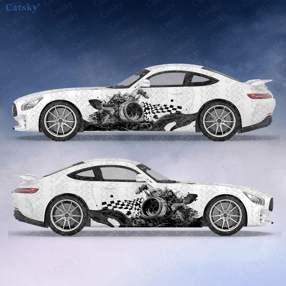 2pcs.Spiral Mutated Engine Car Side Decals | Self-Adhesive PVC Waterproof & Scratch-Resistant Stickers, Fashionable Decal