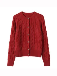 Wool Cable Knit Cardigan Women Sweater