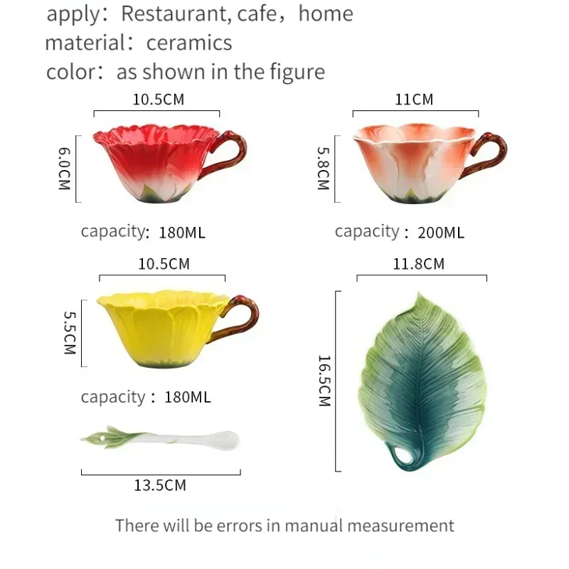 Imagem -06 - Conjunto de Xícara e Pires de Cerâmica Pintados à Mão Criativo 3d Chá e Leite da Tarde Fúcsias e Girassóis Esmalte Monarcas