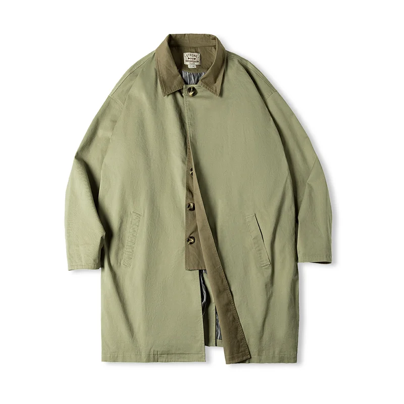 

American Casual Military Green Balmaken Windbreaker Loose Medium Long Thin Coat Jacket for Men in Spring