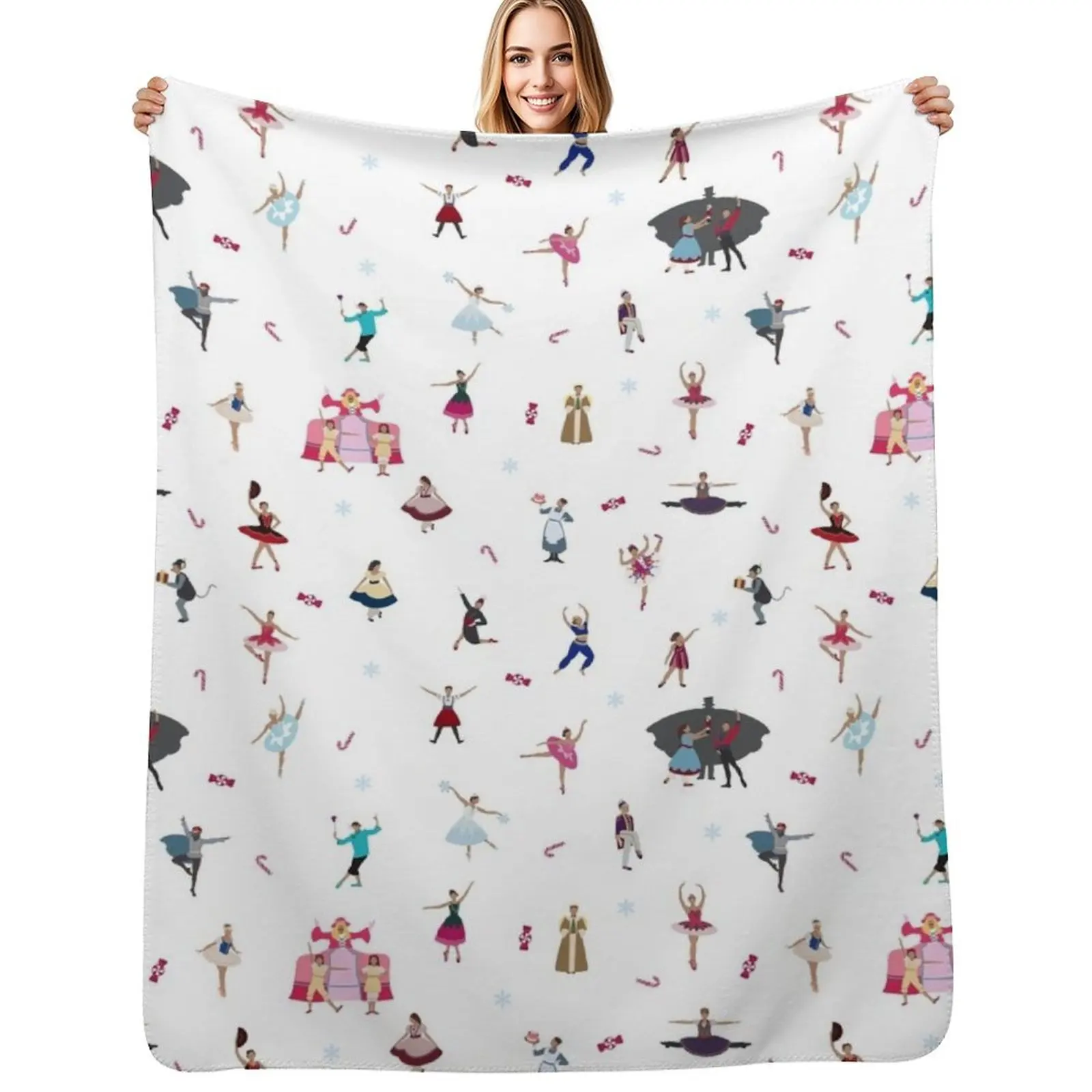 Nutcracker Ensemble - White Throw Blanket Wrinkle Resistant Lightweight Blanket