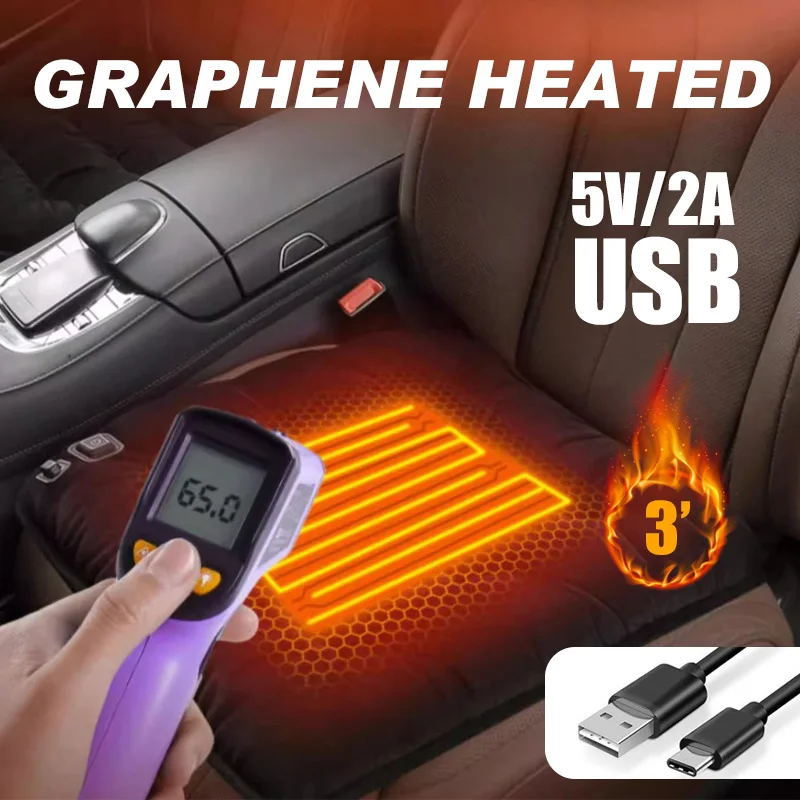 5V Heated Car Seat Cover USB Port 30' Fast Car Seat Heater For Car Home Office Heated Car Seat Protector Seat Heating Cover Pads view 2
