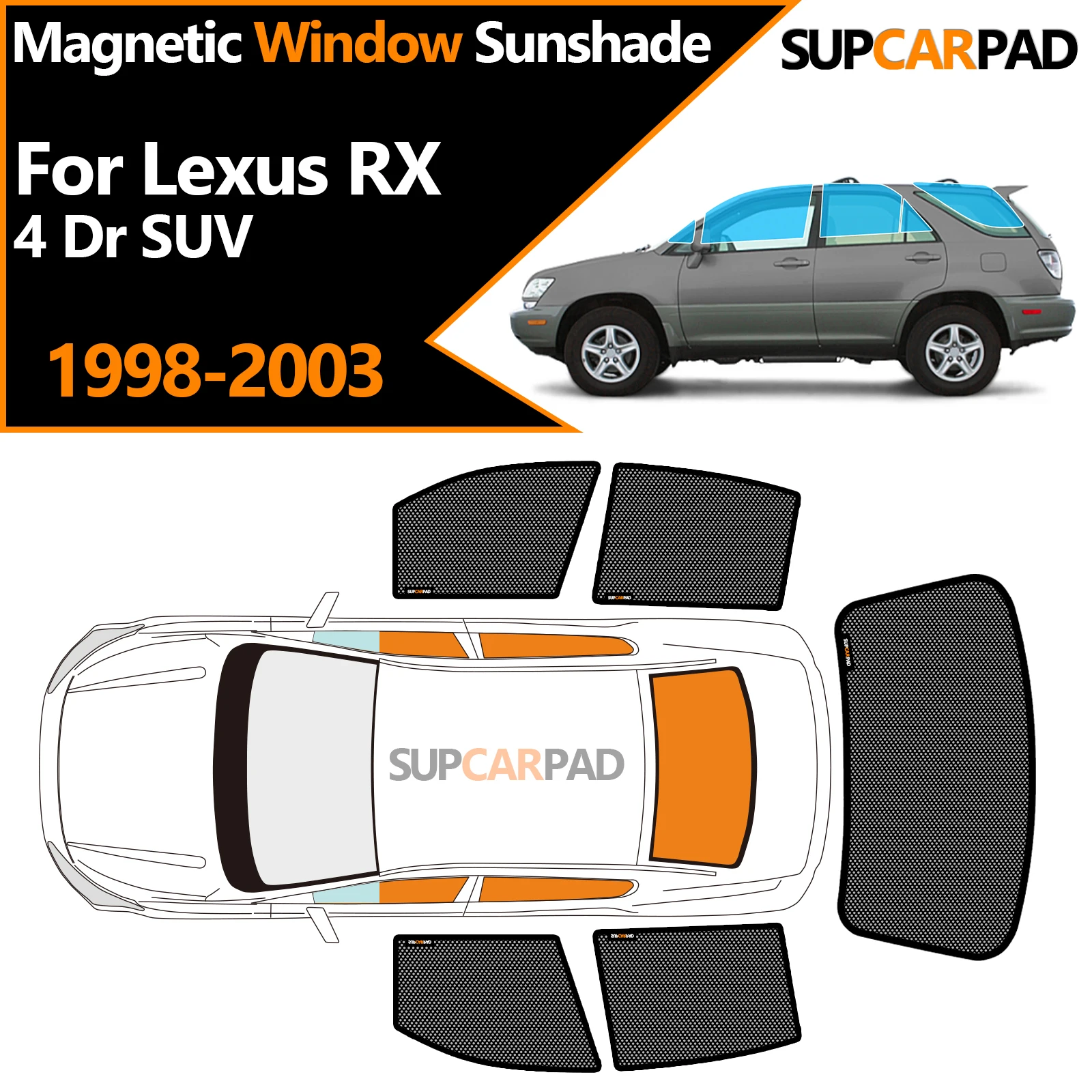 

Солнцезащитный козырек на окно автомобиля на заказ для Lexus RX 4 Dr SUV 1998-2003, магнитная занавеска, сетчатая занавеска на переднюю лобовое стекло