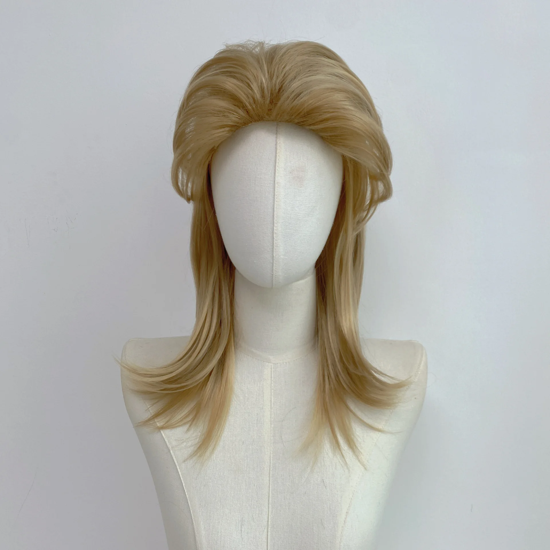 Blonde Mullet Wig Synthetic Hair 80s Retro Shaggy Layered Cosplay Halloween Costume Party Full Wigs for Men Women