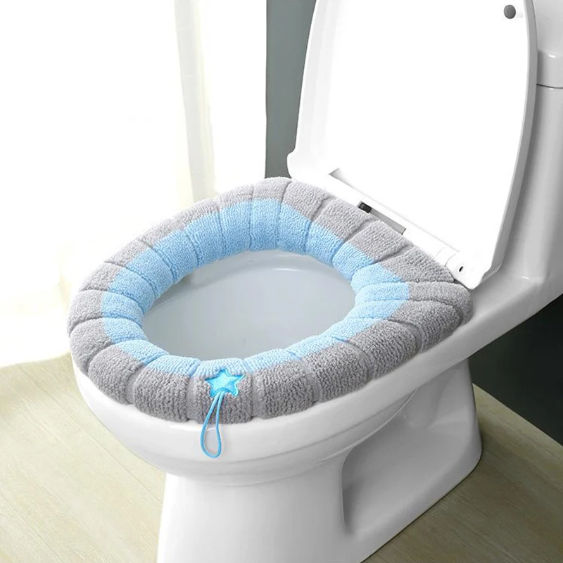 Winter Warm Toilet Seat Cover Mat Bathroom Toilet Pad Cushion With Handle Thicker Soft Washable Closestool Warmer Accessories