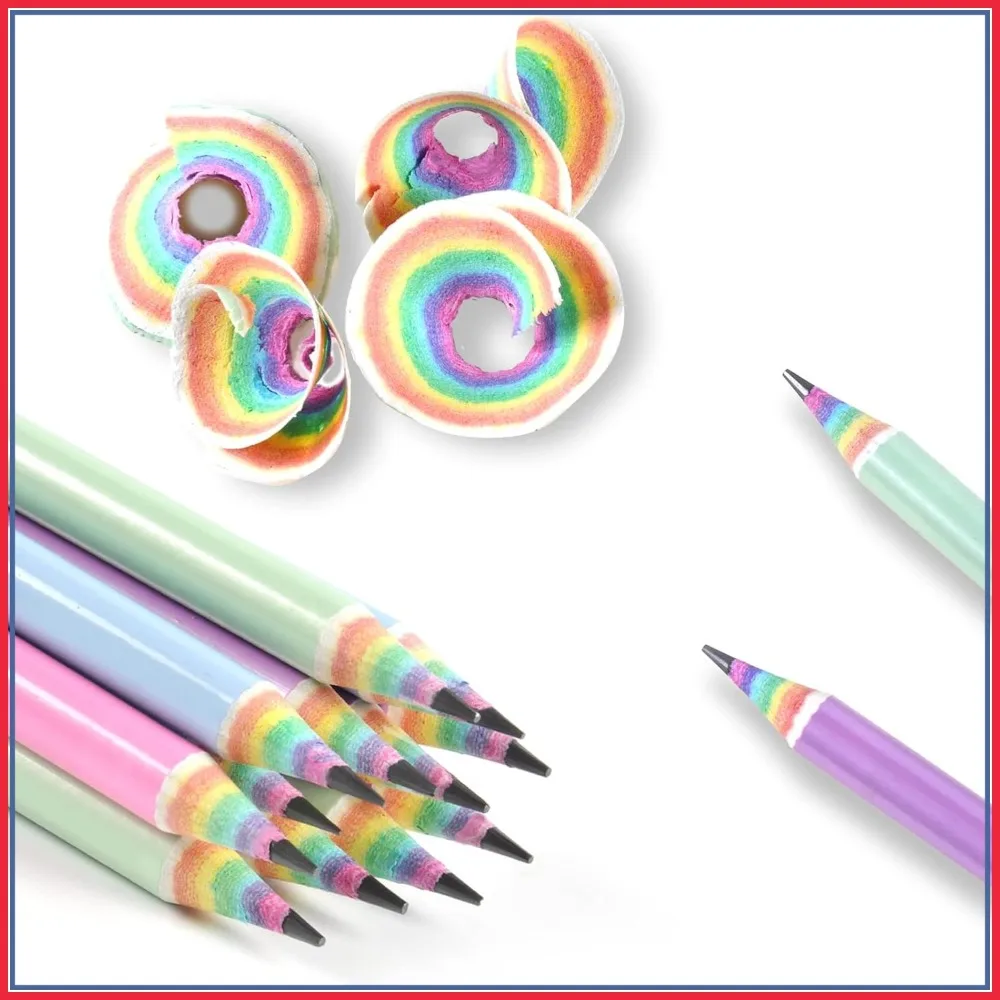 

Rainbow Paper Pencils #2 HB, 12 Count, Eco-Friendly, Pre-Sharpened with Erasers, for Kids School Writing