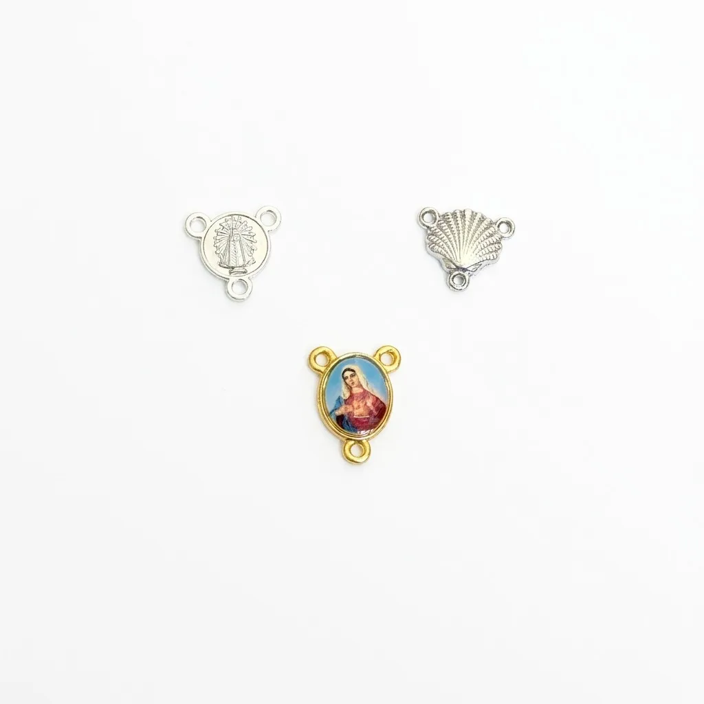 10Pcs Three Loop Oval Miraculous Virgin Mary Enamel Connector Charms Gold Silver Dual-Sided Rosary Three-Strand Link Pendants