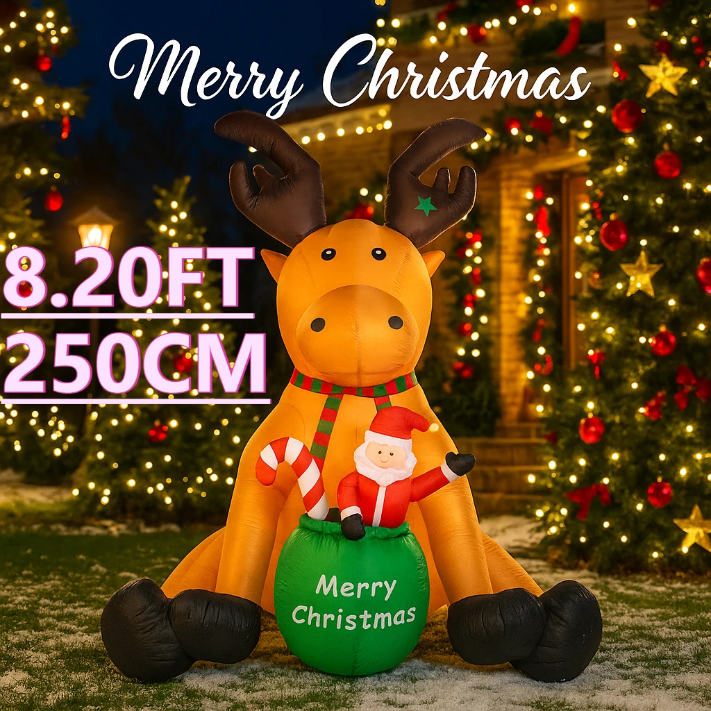 8.20FT عيد الميلاد LED نفخ الرنة سانتا كلوز نفخ ساحة ديكور ديكور المنزل اللعب الهدايا الحلي لوازم عيد الميلاد عطلة