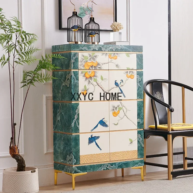 

French Cream Ventilator Painted Ruyi Hallway Shoe Cabinet