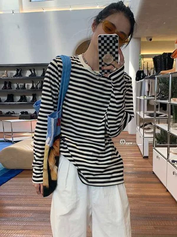 

No Textured Contrast Striped Long Sve Base irt Women's Casual Sle Cotton Linen Blend Low round Ne T-irt