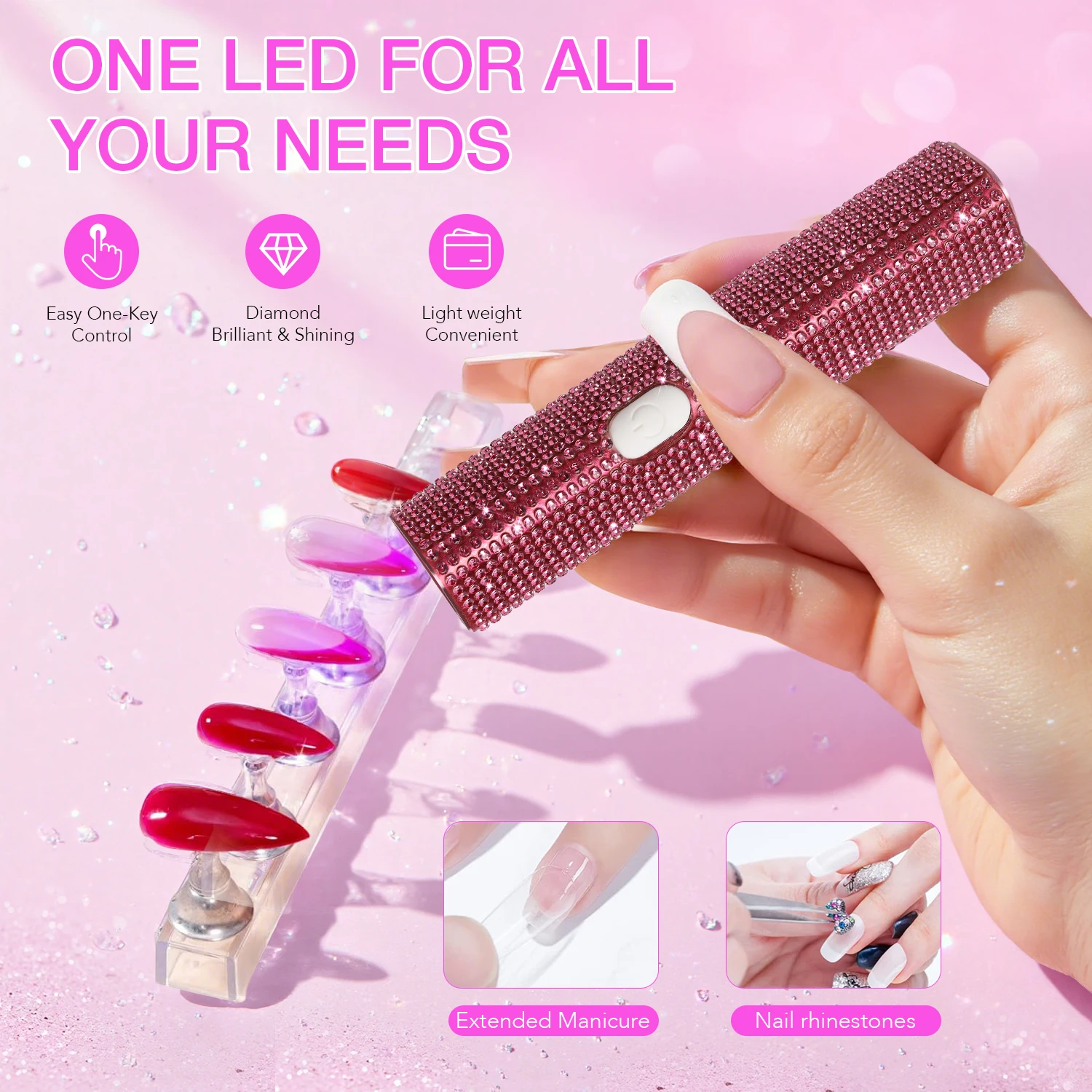 ハンディUV LEDネイルランプ、2つのタイマー設定、充電式速乾ネイルランプ、ジェルポリッシュ乾燥用、ワイヤレスマニキュアツール