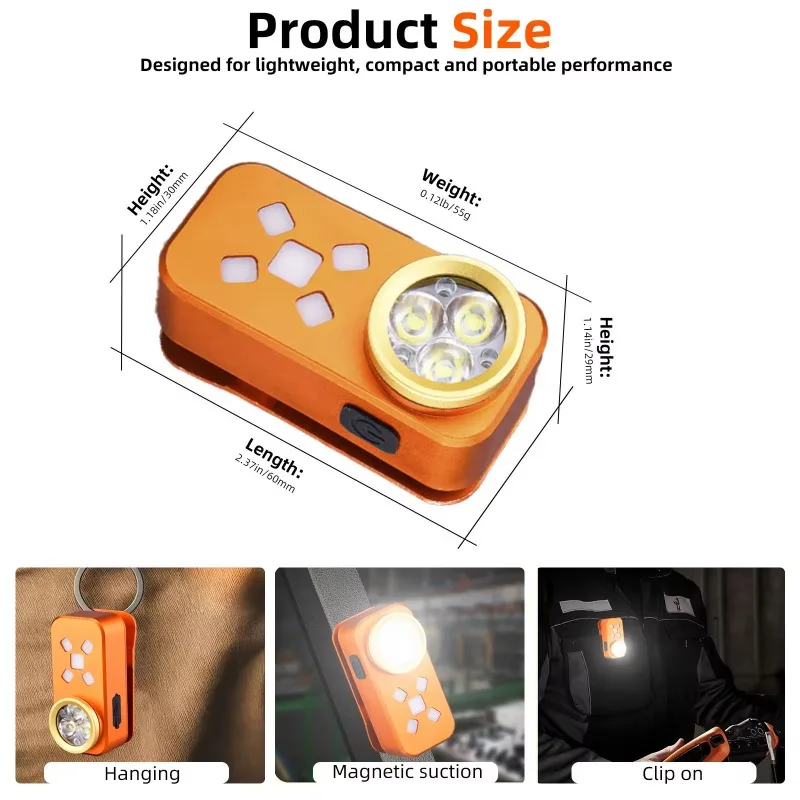 Portable LED Clip Flashlight Waterproof Aluminum Dual-Light Source Magnetic Clip-On USB Rechargeable for Emergency Work Light