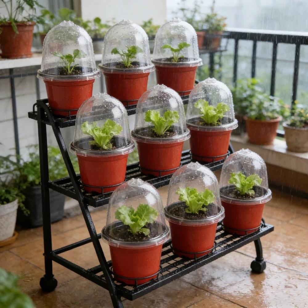 

Набор из 18 предметов (9 горшков + 9 крышек) для рассады с куполом для контроля влажности, мягкие прозрачные пластиковые контейнеры для садоводства и посадки растений