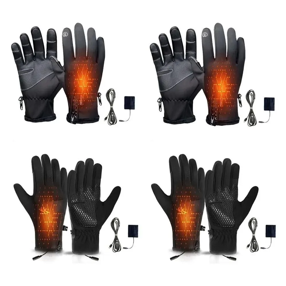 Bike Gloves 1 Level 3 Level USB Electric Heated Gloves Solid Color Warm PU Gloves Simple Thick Winter Heated Gloves Women