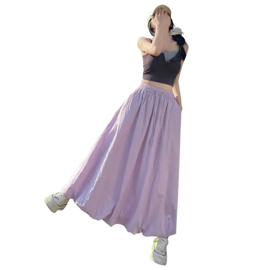 

Women's Flower Bud High Waist A-Line Long Skirt Summer Slim Fit Sweet Fluffy Lantern Style New Arrival