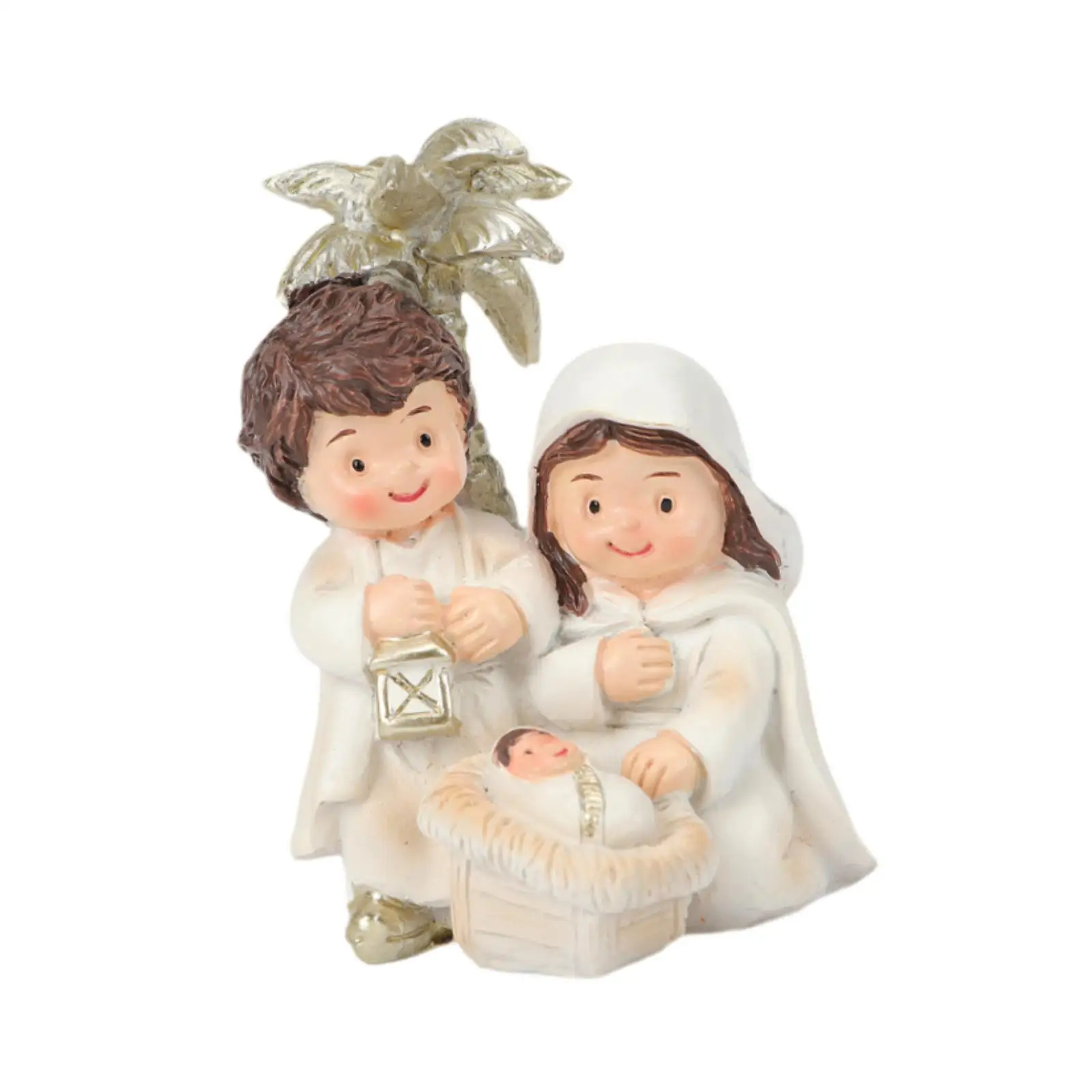 Baby Jesus Born Ornament Resin Joseph God Cartoon Xmas Jesus Birth Statue for Window Sill Decoration Bedroom Desk Mantel