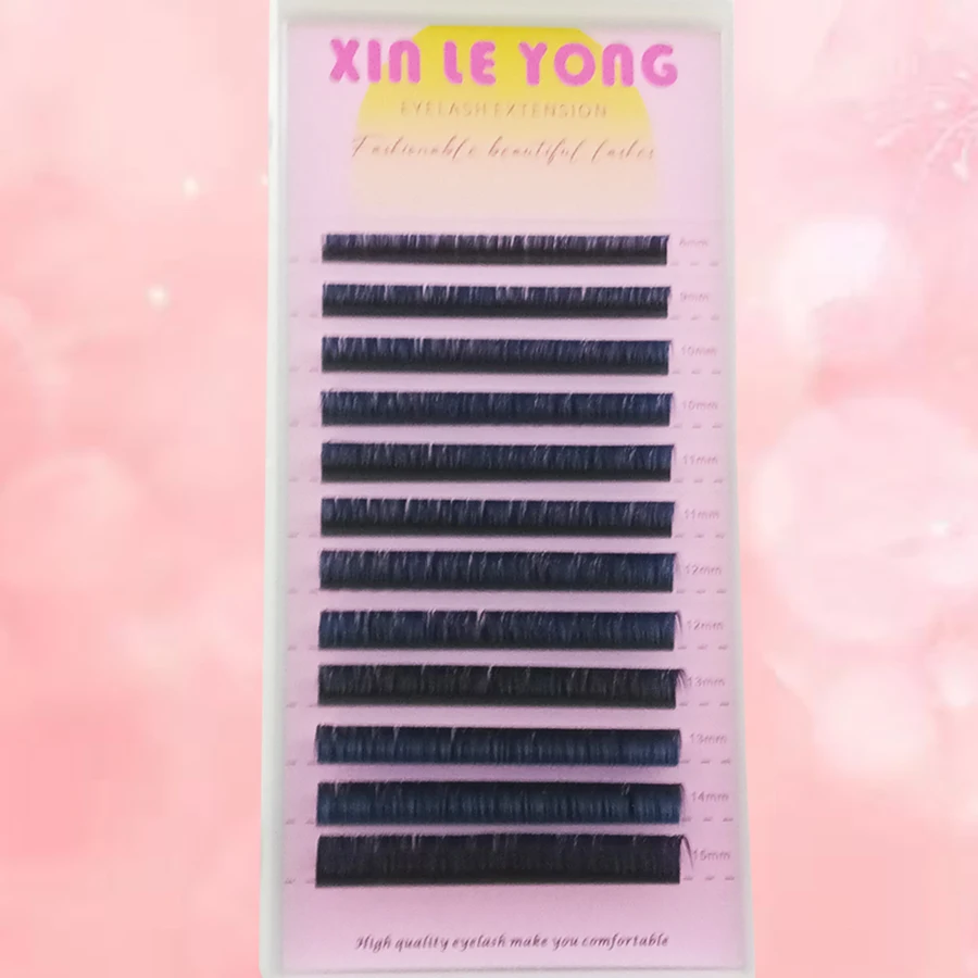 【Color Series】YY Blue Pre-Fold Voluminous Eyelashes (12 Strands), D-Curl Fluffy, 8-15mm Mixed Lengths, Mango Eye Natural Fan Sha