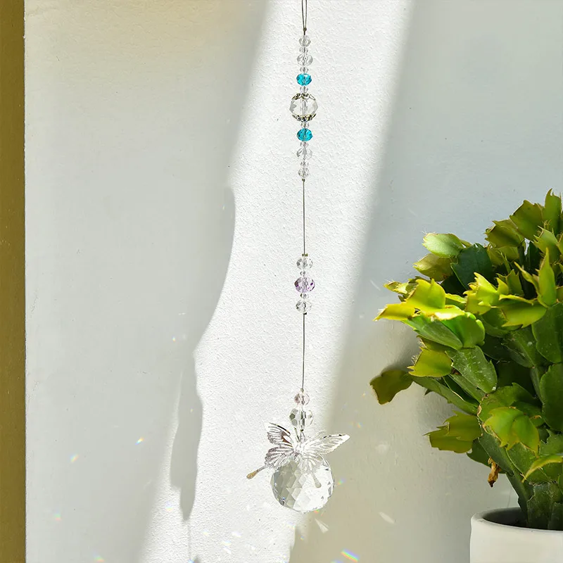 Sun Catcher Crystal Prism Ball Rainbow Sun Catcher, Butterfly Hanging Ornaments, Crystal Hanging Decoration Window Pendant Cryst