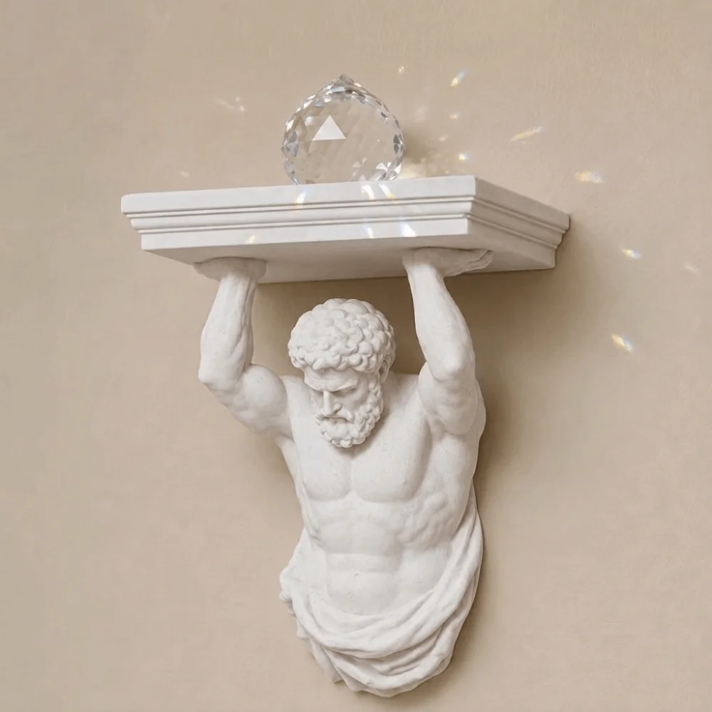 3D Printed Atlas Wall Shelf Plastic Decorative Atlas Statue Wall Bracket Wall Display Shelf Greek God Wall Mount Shelf - view 3