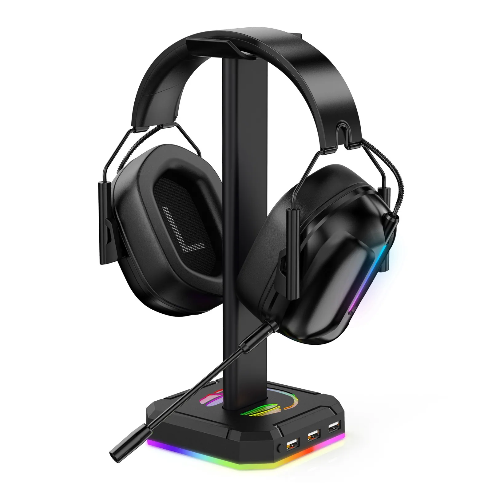 Metal RGB Gaming Headset Stand,Headphnoe Hanger,10.5 inches,Integrated USB Hub Function,Desktop Organization,