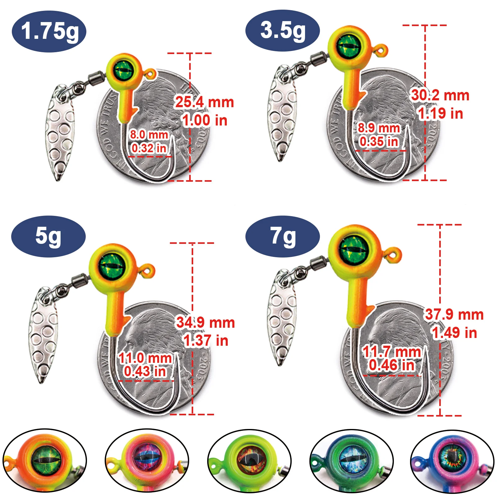 Fishing Jig Head Hooks with Spinner - Underspin Crappie Fishing Jighead with Willow Blade Fishing Lure Hook Saltwater Freshwater