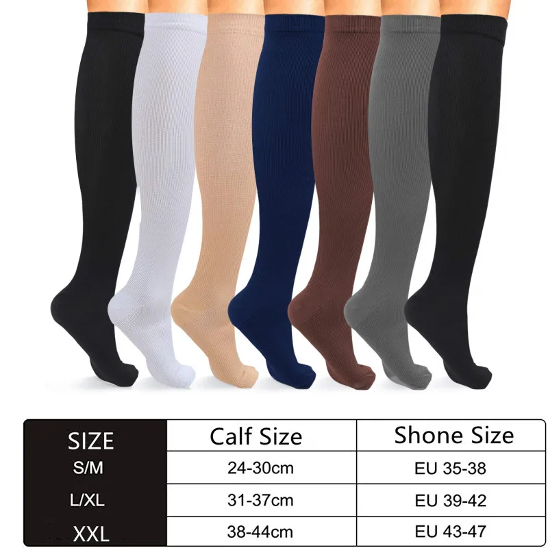 8 Pairs Compression Socks Women Men Knee High 20-30 MmHg Edema Diabetes Varicose Veins Running Travel Sport Stocking Plus Size