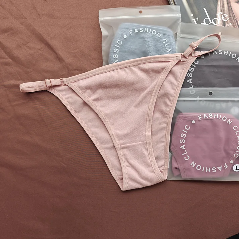 3ks/sada dámských bavlněných kalhotek, sexy spodní prádlo, nastavitelný pásek, kalhotky s nízkým pasem, dámské měkké bikiny, jednobarevné spodní prádlo - náhled 6