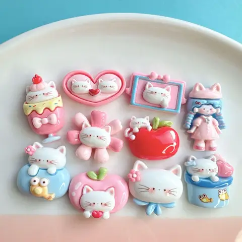 10pcs Mini Kawaii Cartoon Lovely Cat Resin Flat Back Cabochons Scrapbook Diy  Party Hairpin Accessories Home Decoration Craft