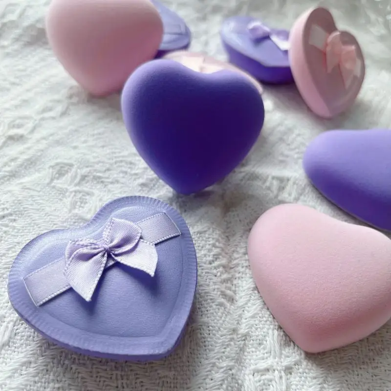 1/2/5 szt. Gąbka do makijażu w kształcie serca, do stosowania na sucho i na mokro, cukierkowa gąbka wielokrotnego użytku do podkładu w płynie i pudru, gąbka kosmetyczna