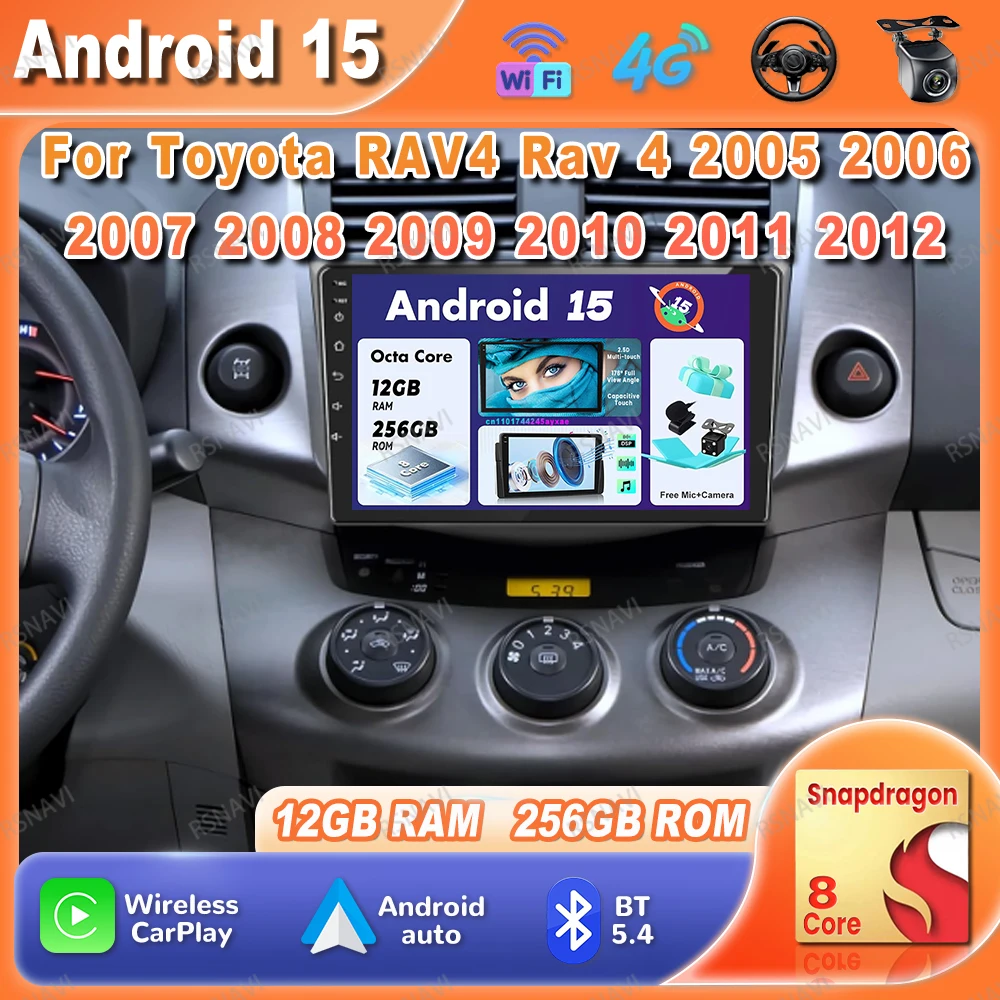 Android 15 Car Radio For Toyota RAV4 Rav 4 2005- 2008 2009 2010 2011 2012 2013 Qualcomm Viedo Player 9/10 Inch WIFI+4G DSP RDS