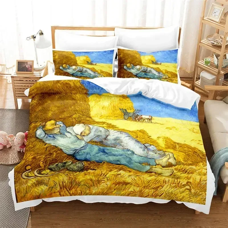 3D Artistic Bedding Set King Monet Van Gogh Style Sky Oil Painting Pattern Printed Duvet Cover With Pillowcases Hot Sale 3PCS